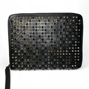 Christian Louboutin Black Leather Calfskin Spiked iPad Case/Wristlet